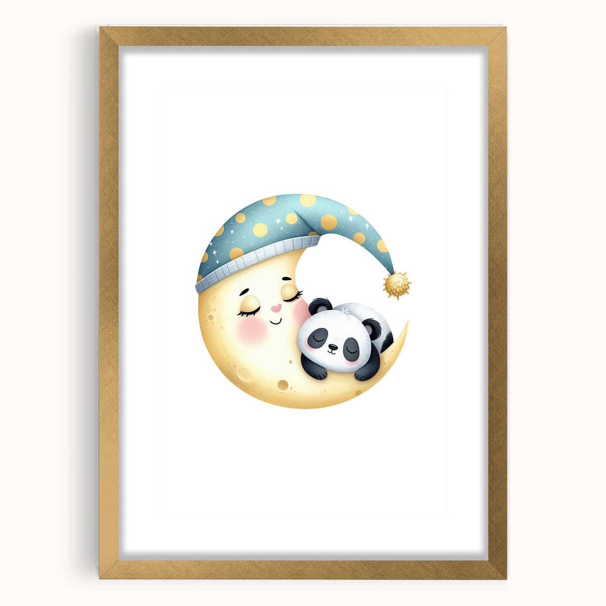 Kids Room Art Prints - Sleeping Moon & Panda Nursery Wall Decor