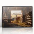 Framed acrylic print showcasing a black barn design in a landscape format, ideal for rustic home decor. The artwork features intricate details and a stylish finish, enhancing any interior space.