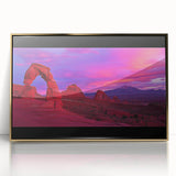 Framed acrylic artwork depicting a vibrant desert landscape with golden hues, showcasing detailed textures and a modern design ideal for contemporary decor.