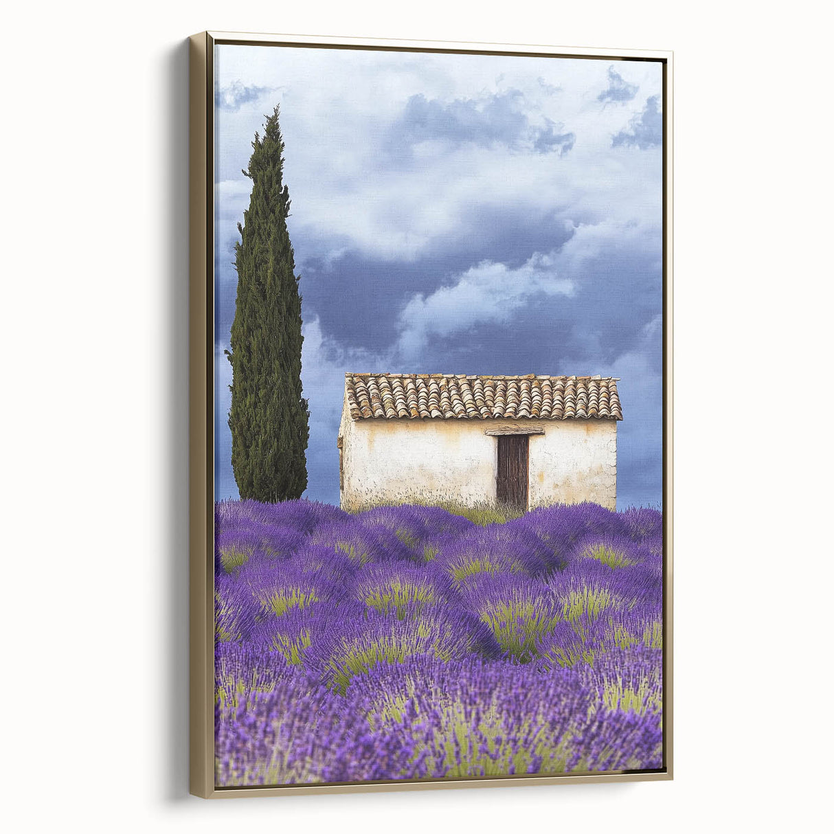 Framed canvas artwork showcasing a serene landscape of golden fields under a clear blue sky, providing an elegant touch to home decor. Ideal for nature lovers seeking tranquility.