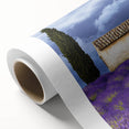 Vibrant rolled canvas depicting a serene landscape with lush green fields and a bright blue sky, packaged securely in a protective cardboard tube for easy transport.