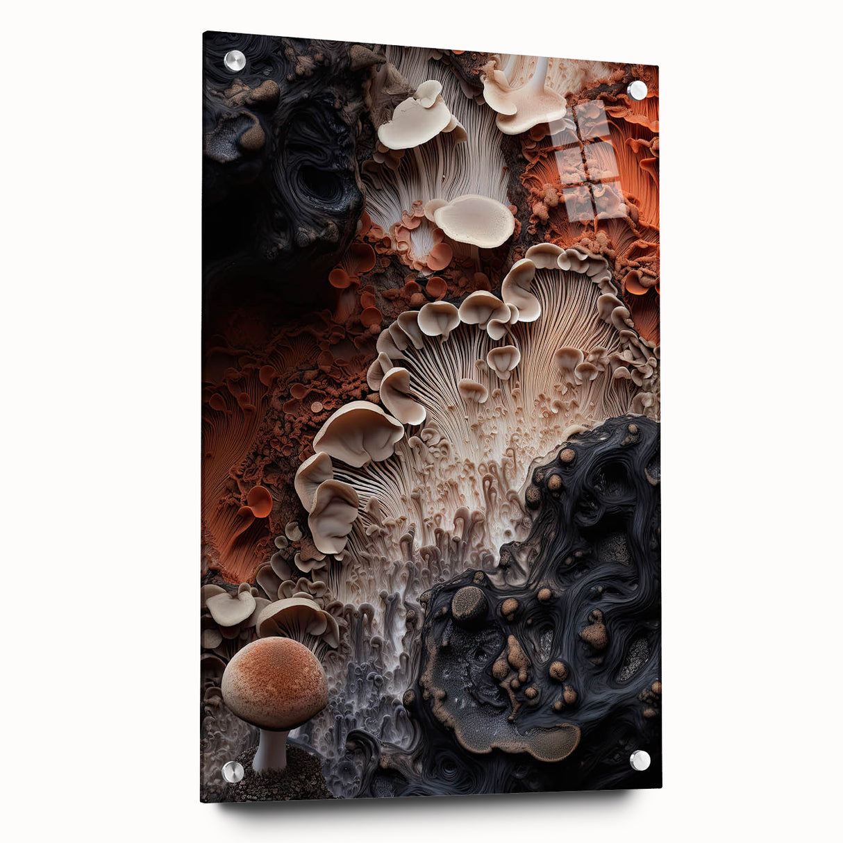 Large abstract wall art on acrylic glass featuring swirling blue and gray tones.