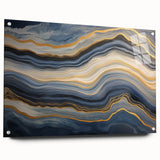 Large abstract wall art on acrylic glass, featuring close-up nature elements in vibrant green and blue tones.