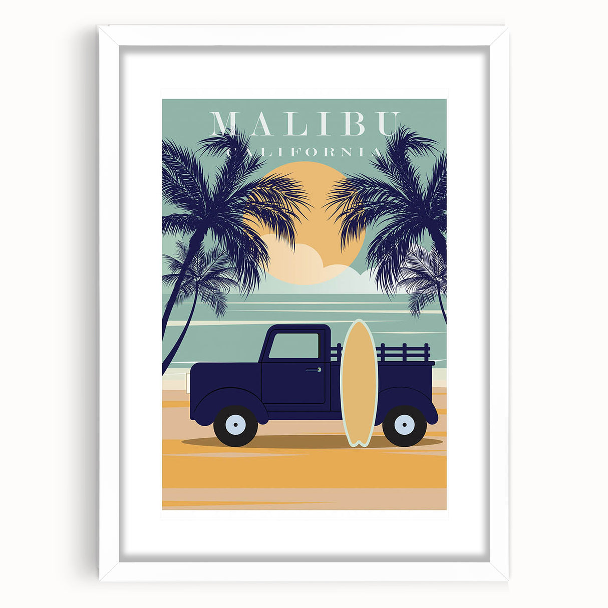 Retro Malibu Travel Poster – Vintage Prints & Classic Surf Art