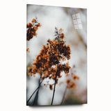 Large abstract wall art on acrylic glass depicting swirling autumn colors, ideal for bedroom or dining room decor.