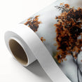 Art Deco poster featuring a stylized autumnal tree in orange and red tones on rolled canvas, ideal for nursery wall art.
