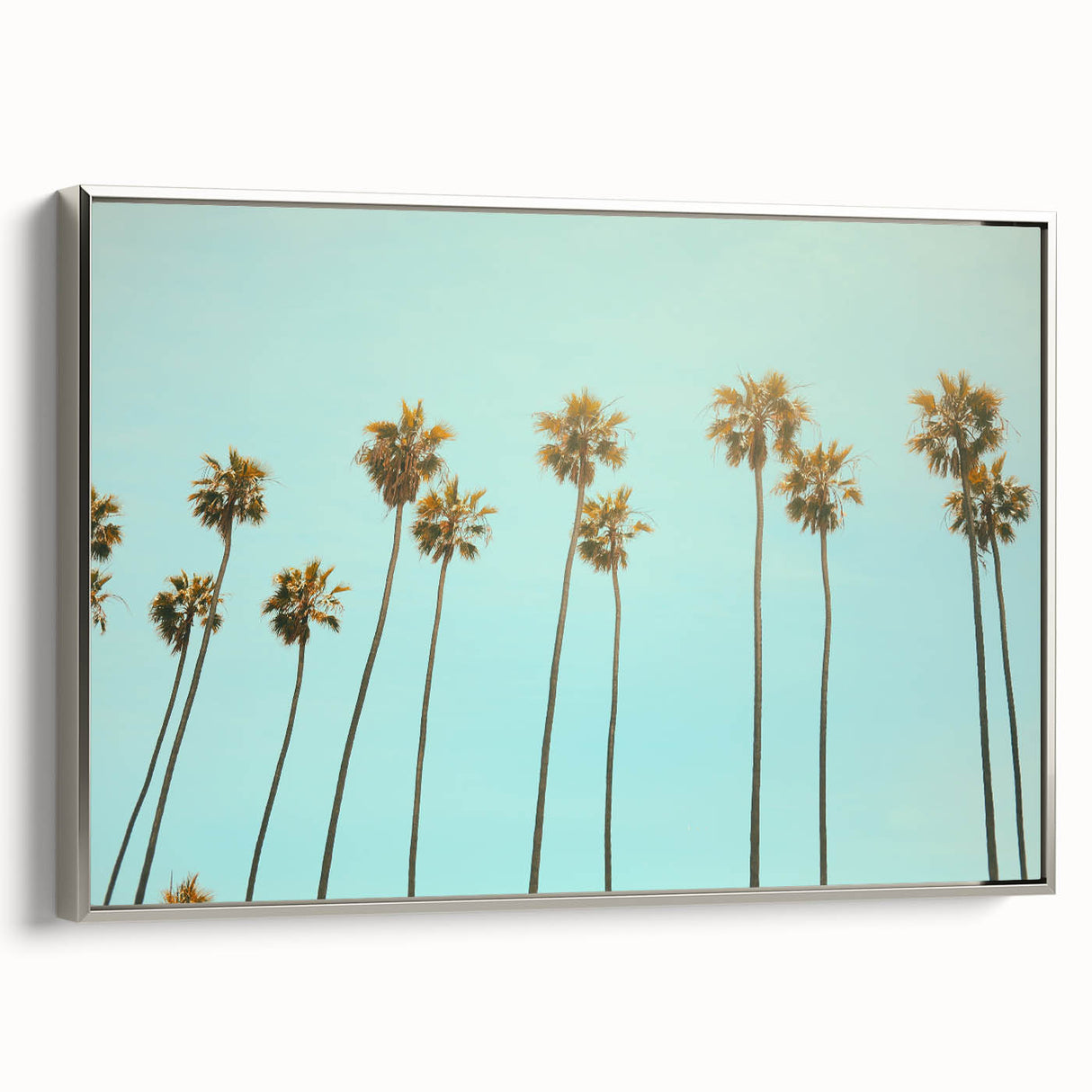 Landscape art painting on a framed canvas featuring a vintage poster style with a black and colorful art palette.