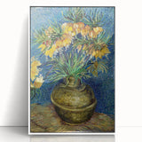 Mid-century modernist art deco poster featuring a stylized Van Gogh portrait in muted blue and white tones on acrylic.