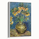 Vintage poster art of Van Gogh's painting in a white frame, featuring vibrant colors on black background.