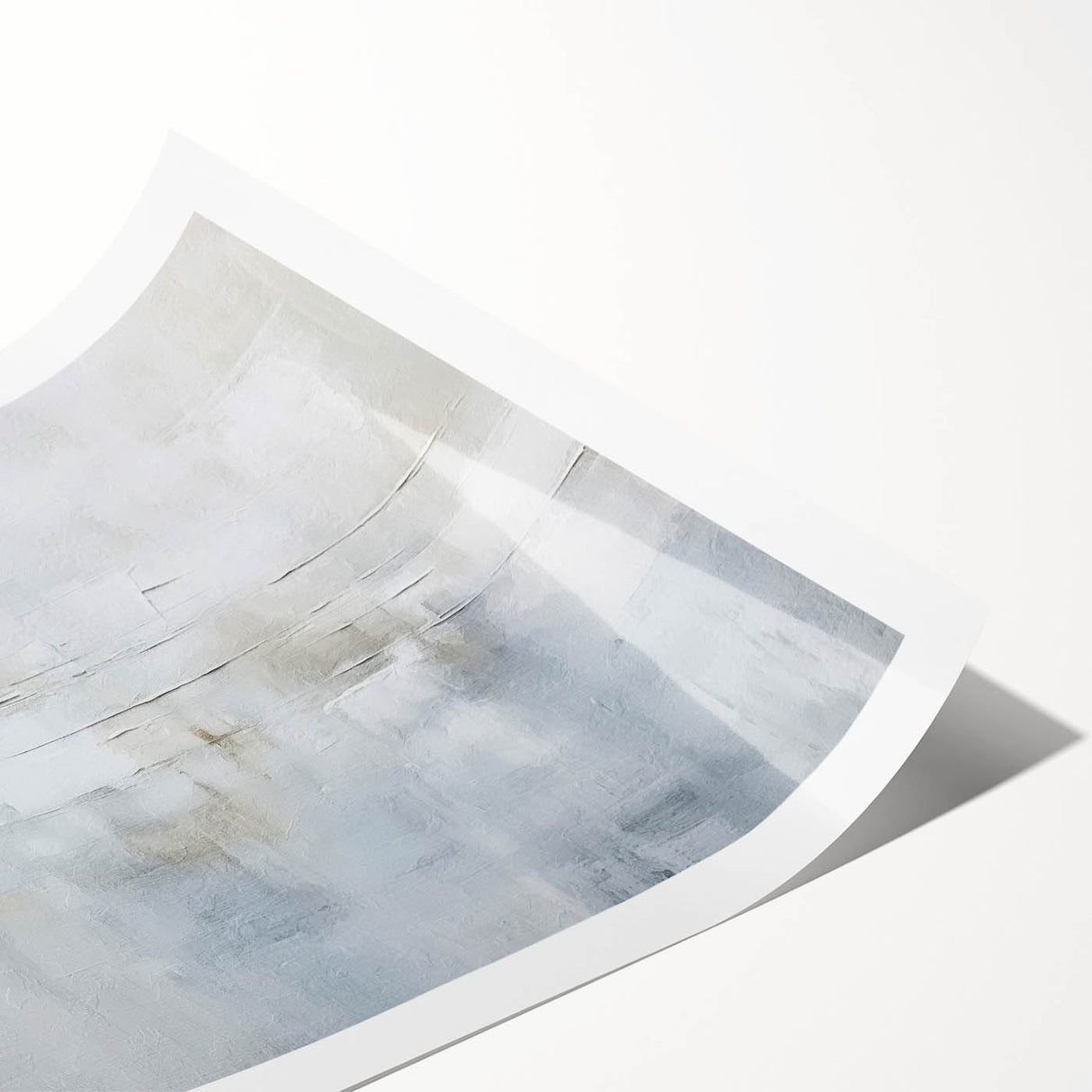 Abstract wall art print featuring vibrant blue, orange, and yellow strokes on a white background, showcasing modern artistic design. Ideal for enhancing contemporary decor.