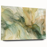 Abstract strokes wall art displayed in a side view, showcasing vibrant colors and intricate design details within an acrylic glass frame, secured with stylish pins.