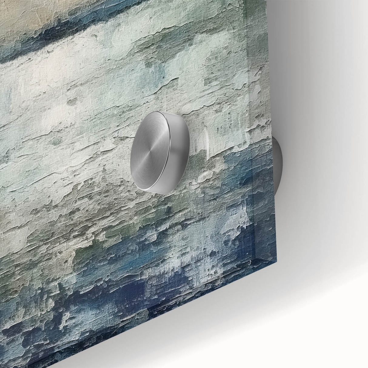 Close-up of an abstract strokes wall art piece printed on acrylic glass, showcasing vibrant colors and fluid designs that enhance modern decor aesthetics.