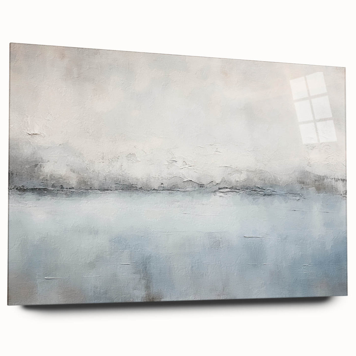Abstract wall art design featuring vibrant strokes in shades of blue, orange, and yellow on acrylic glass, showcasing a modern aesthetic perfect for contemporary decor.