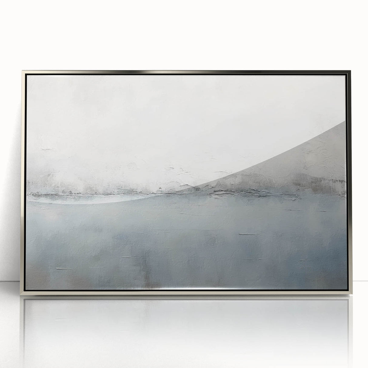 Framed abstract strokes wall art in silver acrylic, showcasing dynamic brush patterns and a modern aesthetic, perfect for contemporary home decor.