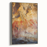 Framed canvas artwork showcasing a stunning landscape view of caves, featuring a silver frame that enhances the natural colors and textures of the scene, perfect for home decor.