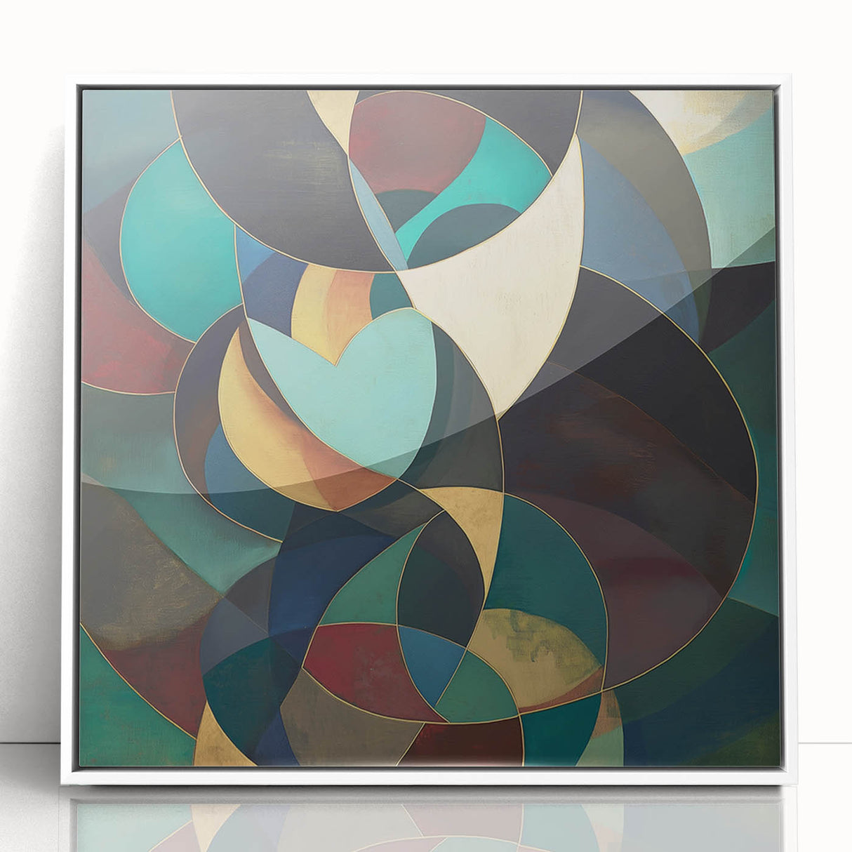 Abstract Geometric Bedroom Wall Art - Teal and Gold Canvas Print