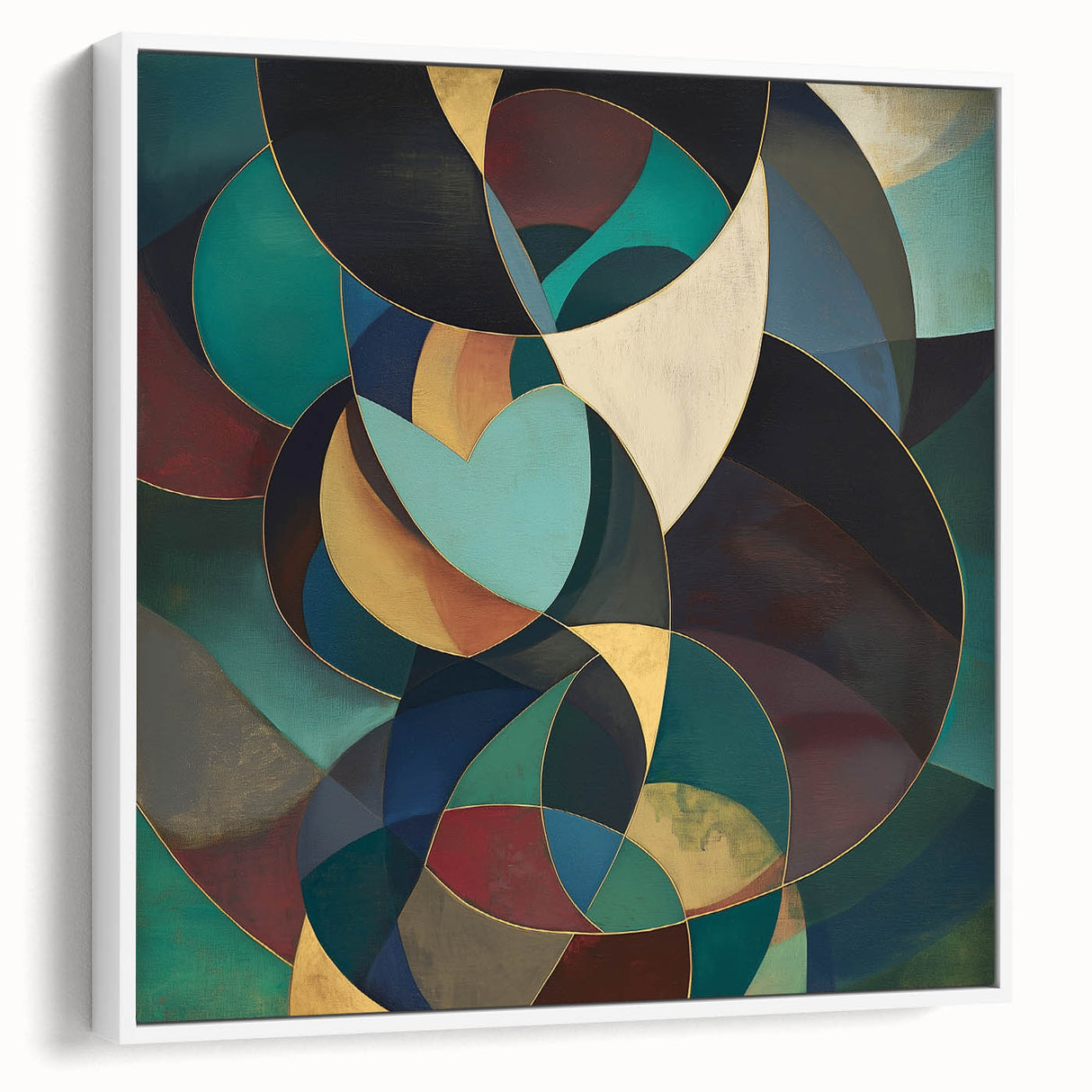 Abstract Geometric Bedroom Wall Art - Teal and Gold Canvas Print