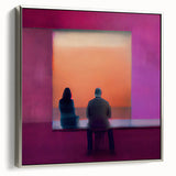 Framed abstract figurative wall art in silver frame, showcasing vibrant colors and dynamic shapes, perfect for modern home decor or office space enhancement.