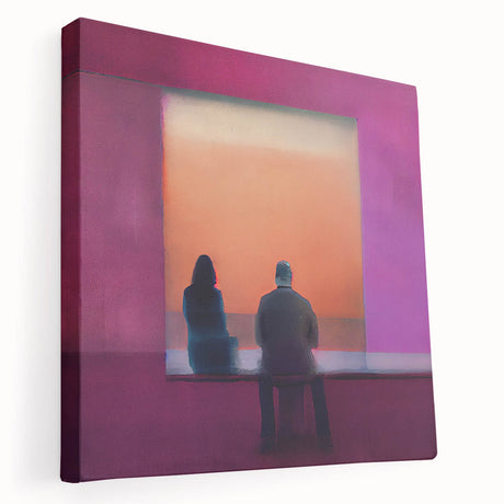 Abstract figurative wall art on a stretched canvas, showcasing vibrant colors and dynamic shapes, perfect for modern home decor. The side view highlights the canvas texture and depth, enhancing artistic appeal.