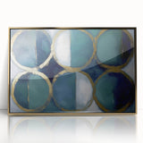 Framed acrylic artwork showcasing an abstract geometric design in gold tones, perfect for modern home decor. Ideal for enhancing contemporary living spaces.