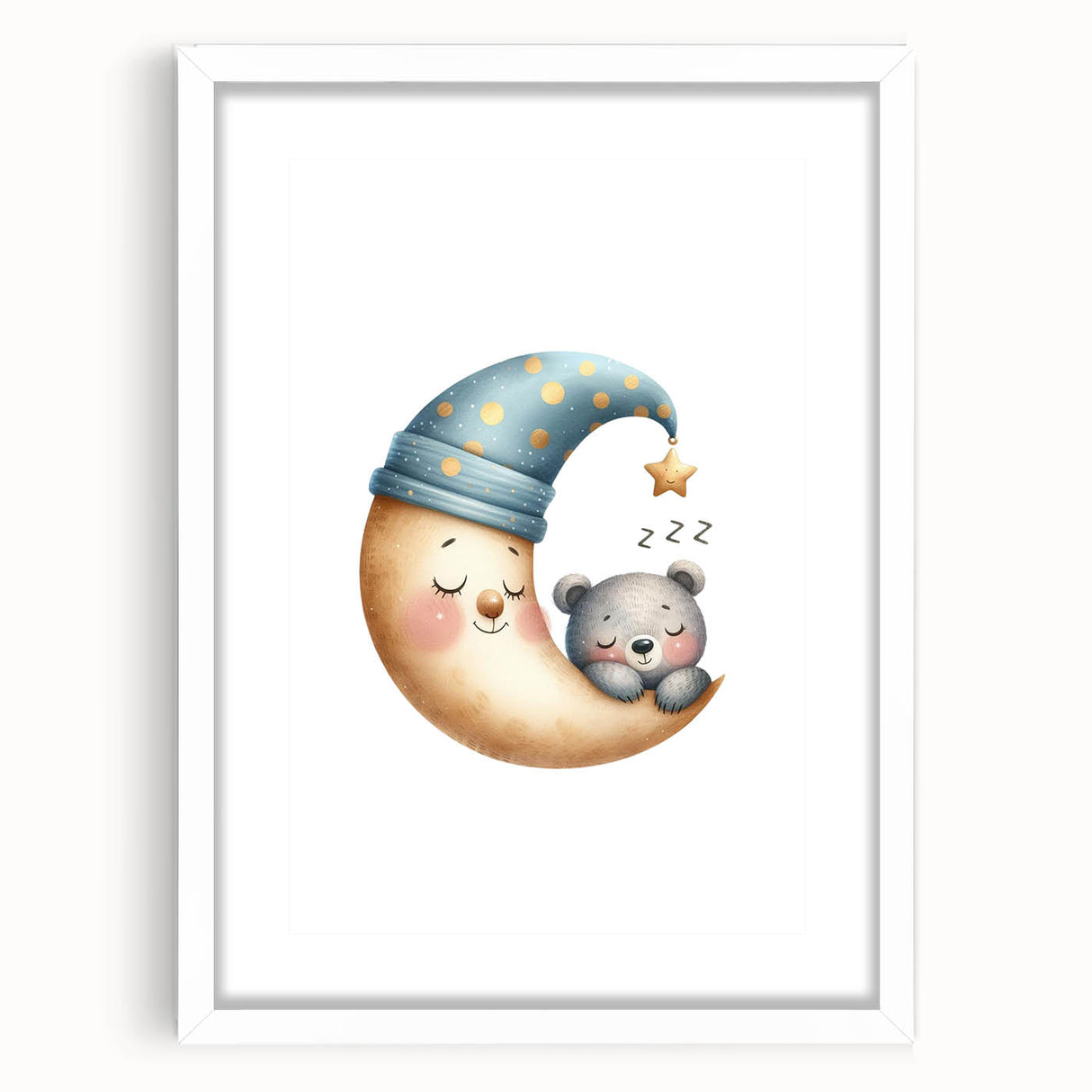 Playroom Wall Art - Sleeping Moon & Bear Kids Room Print