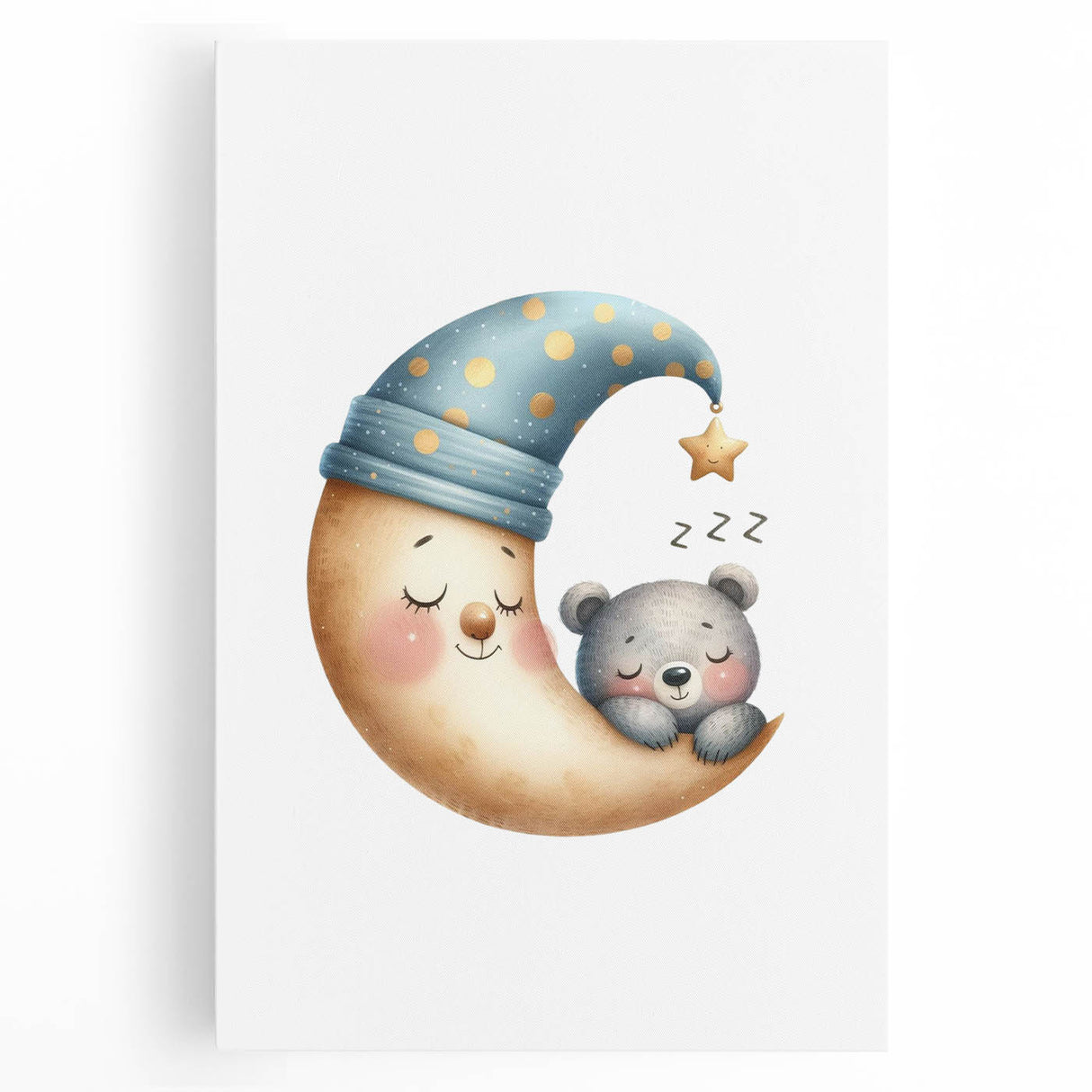 Playroom Wall Art - Sleeping Moon & Bear Kids Room Print