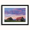 Black wooden barn frame showcasing a landscape artwork with a matte finish, ideal for modern home decor, enhancing any living space with its elegant design.
