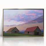 Elegant barn-framed acrylic art piece showcasing a picturesque landscape with vibrant colors and intricate details, ideal for home decor or office enhancement.