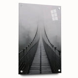 Acrylic glass landscape bridge design showcasing vibrant colors and intricate details, viewed from the side and secured with stylish pins, ideal for modern decor.