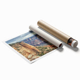 Stunning landscape print showcasing vibrant canyons with rich colors and intricate details, rolled for easy shipping in a protective tube, perfect for home decor.