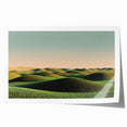 Rolled landscape print showcasing a serene countryside scene with rolling hills and lush greenery, elegantly packaged in a protective cardboard tube for safe shipping. Ideal for home decor or art enthusiasts seeking nature-inspired wall art.