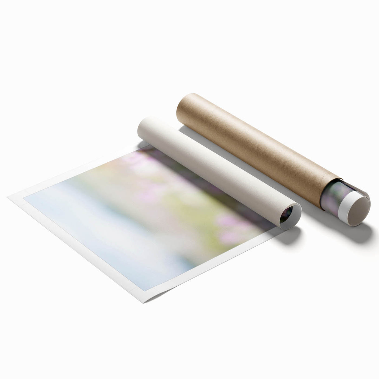 Extra large rolled print featuring spring-themed floral art in soft pastel colors.