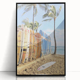 Large abstract wall art featuring vibrant summer hues on black framed acrylic, ideal for modern living room decor.