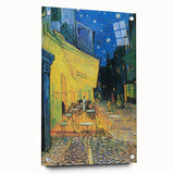 Large abstract wall art on acrylic glass depicting dynamic swirls in blue and yellow tones.