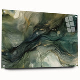 Abstract strokes wall art displayed on acrylic glass, showcasing vibrant colors and dynamic patterns, mounted with pins. Perfect for modern home decor.