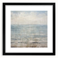 Abstract strokes wall art framed in black matting, showcasing dynamic brush strokes in shades of blue and gold, ideal for modern home decor.