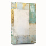 Abstract wall art featuring colorful strokes in vibrant hues of blue, pink, and yellow, framed in acrylic glass with decorative pins, ideal for modern decor.