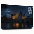 Acrylic glass artwork showcasing a stunning landscape with a medieval castle, side view featuring sleek pins for mounting, perfect for home decor enthusiasts.