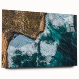 Acrylic glass artwork showcasing a stunning landscape of majestic cliffs, viewed from the side, highlighting vibrant colors and intricate details, perfect for home decor.