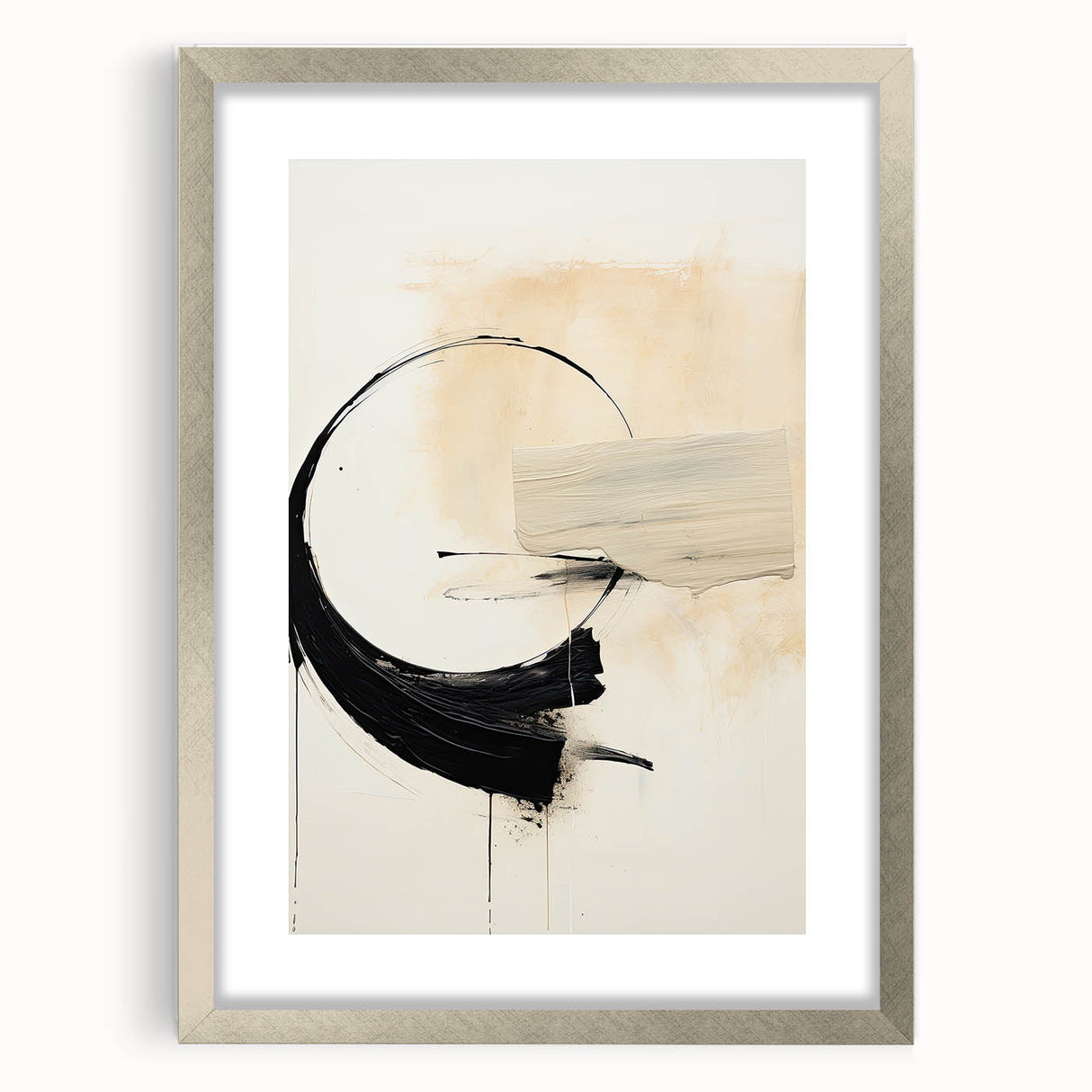 Framed Art for Dining Spaces - Abstract Black, White & Beige Print