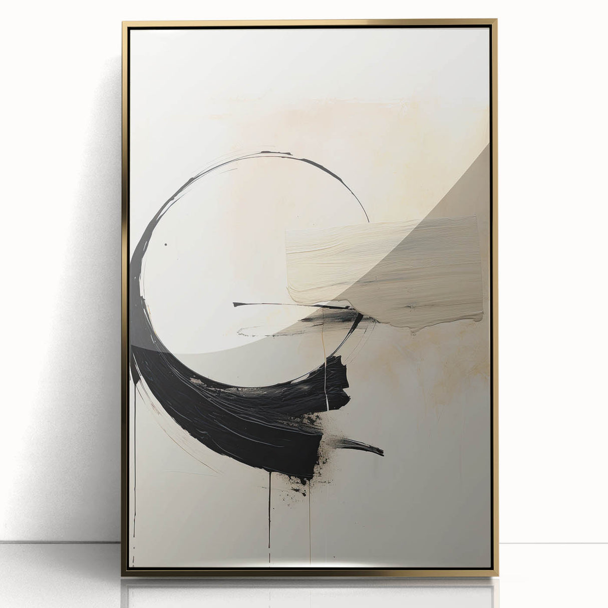 Framed Art for Dining Spaces - Abstract Black, White & Beige Print