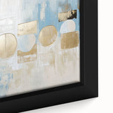 Close-up view of an abstract geometric framed canvas art piece showcasing vibrant colors and intricate patterns, perfect for modern home decor accents.
