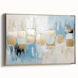 Abstract geometric framed canvas art in gold, showcasing intricate patterns and vibrant colors, ideal for modern home decor. Perfect for adding elegance and sophistication to any room or creative space.