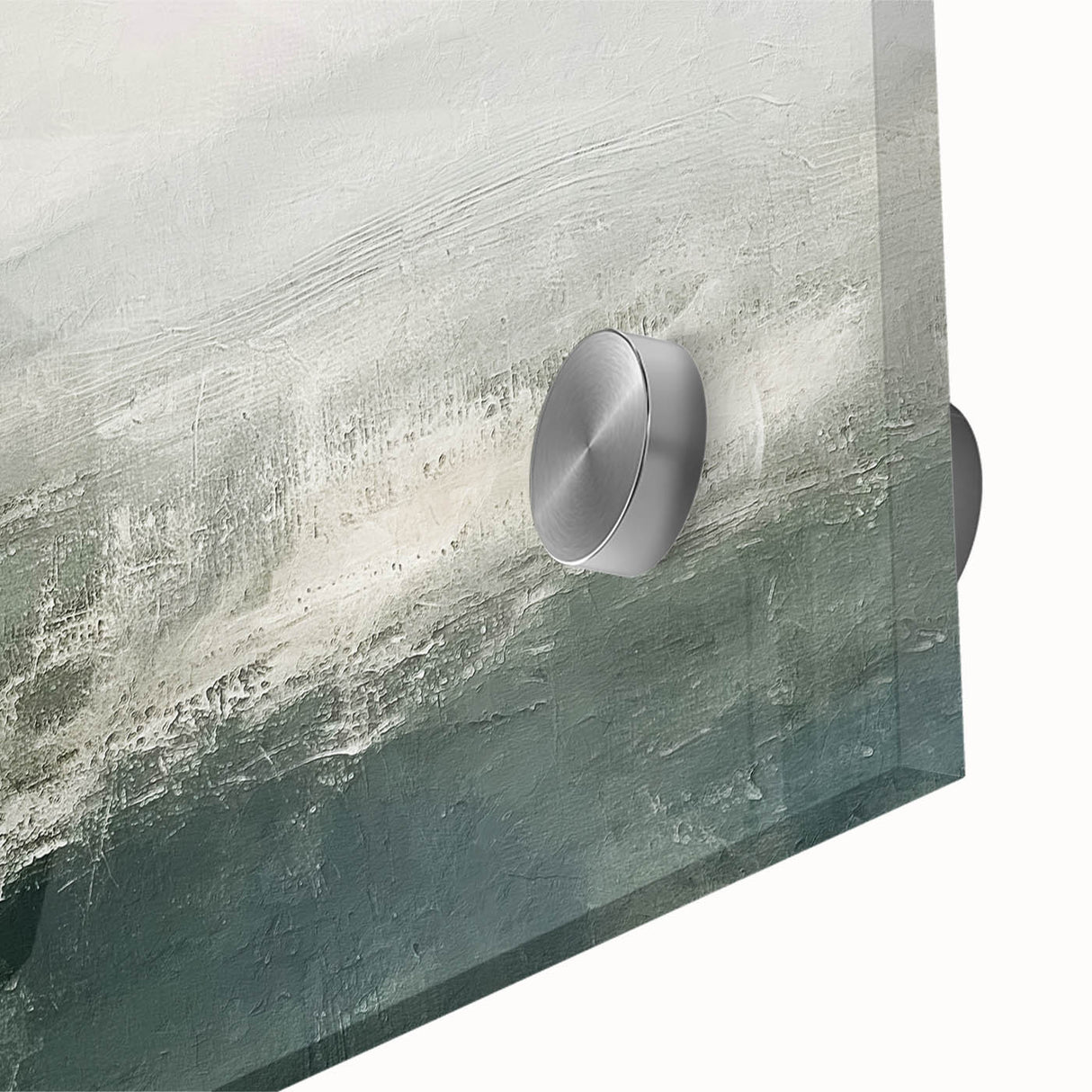 Close-up view of an abstract landscape wall art piece, showcasing vibrant acrylic colors and intricate details on a glass surface, perfect for modern decor.
