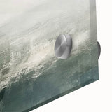 Close-up view of an abstract landscape wall art piece, showcasing vibrant acrylic colors and intricate details on a glass surface, perfect for modern decor.