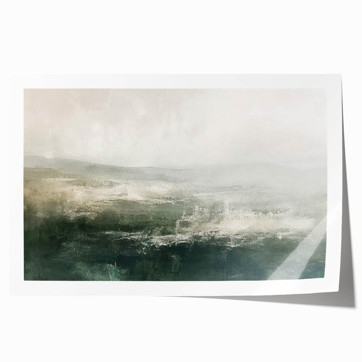 Abstract landscape wall art print showcasing vibrant colors and fluid shapes, ideal for modern home decor. Rolled and packaged in protective cardboard for easy shipping.