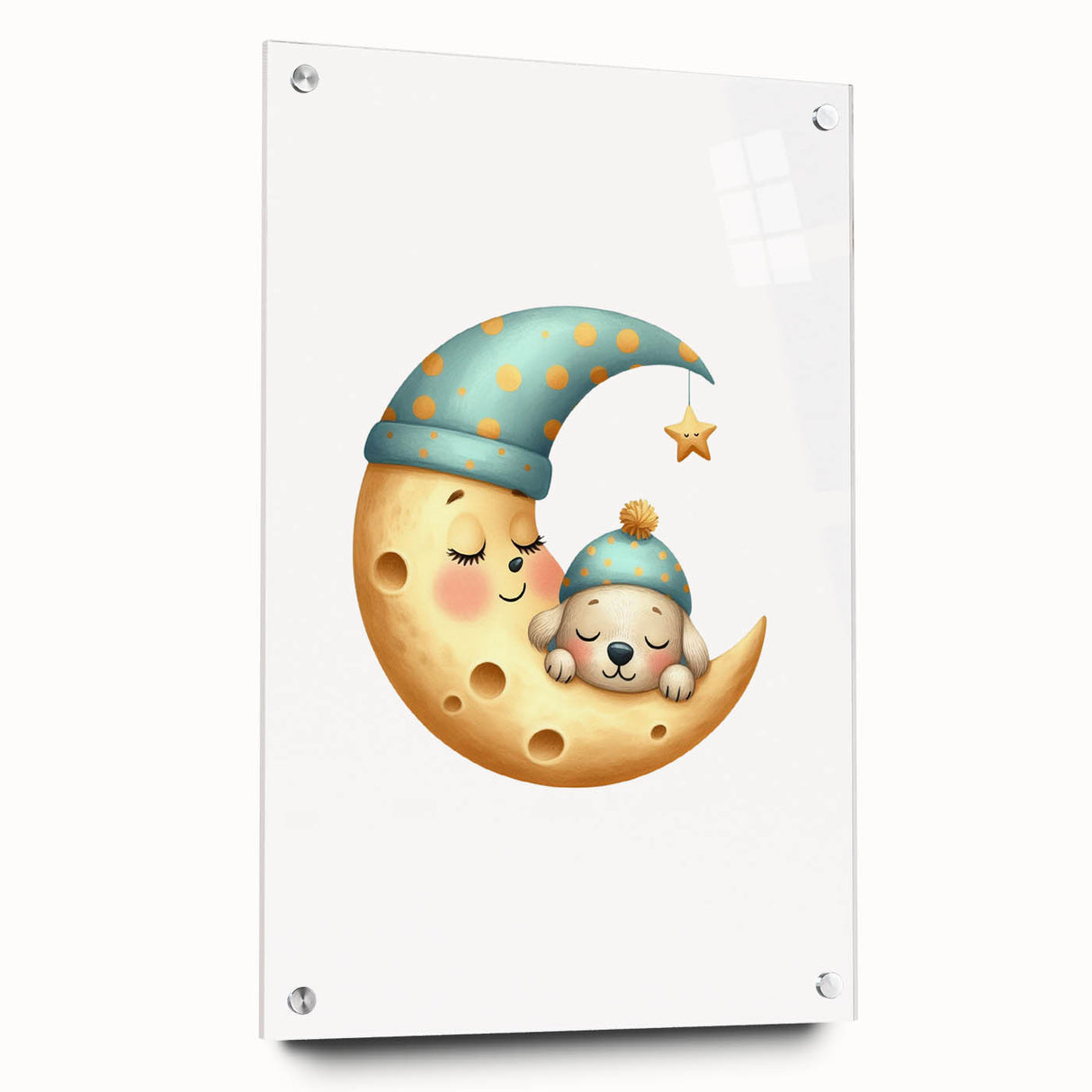 Personalized Kids Art - Sleeping Moon & Puppy Nursery Print