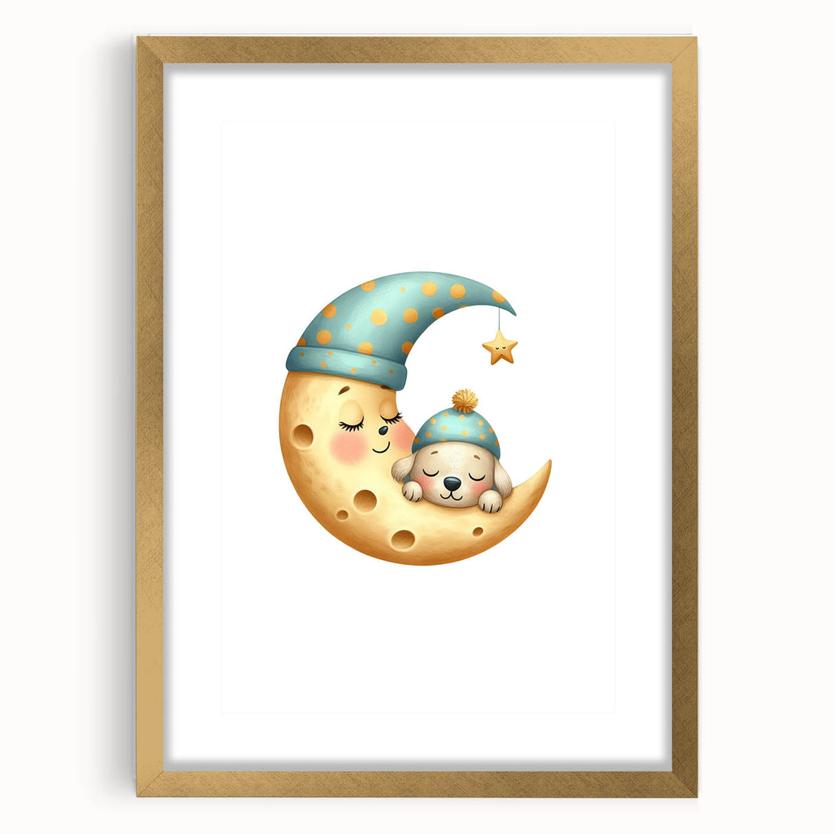 Personalized Kids Art - Sleeping Moon & Puppy Nursery Print