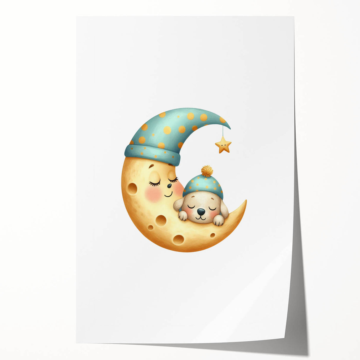 Personalized Kids Art - Sleeping Moon & Puppy Nursery Print