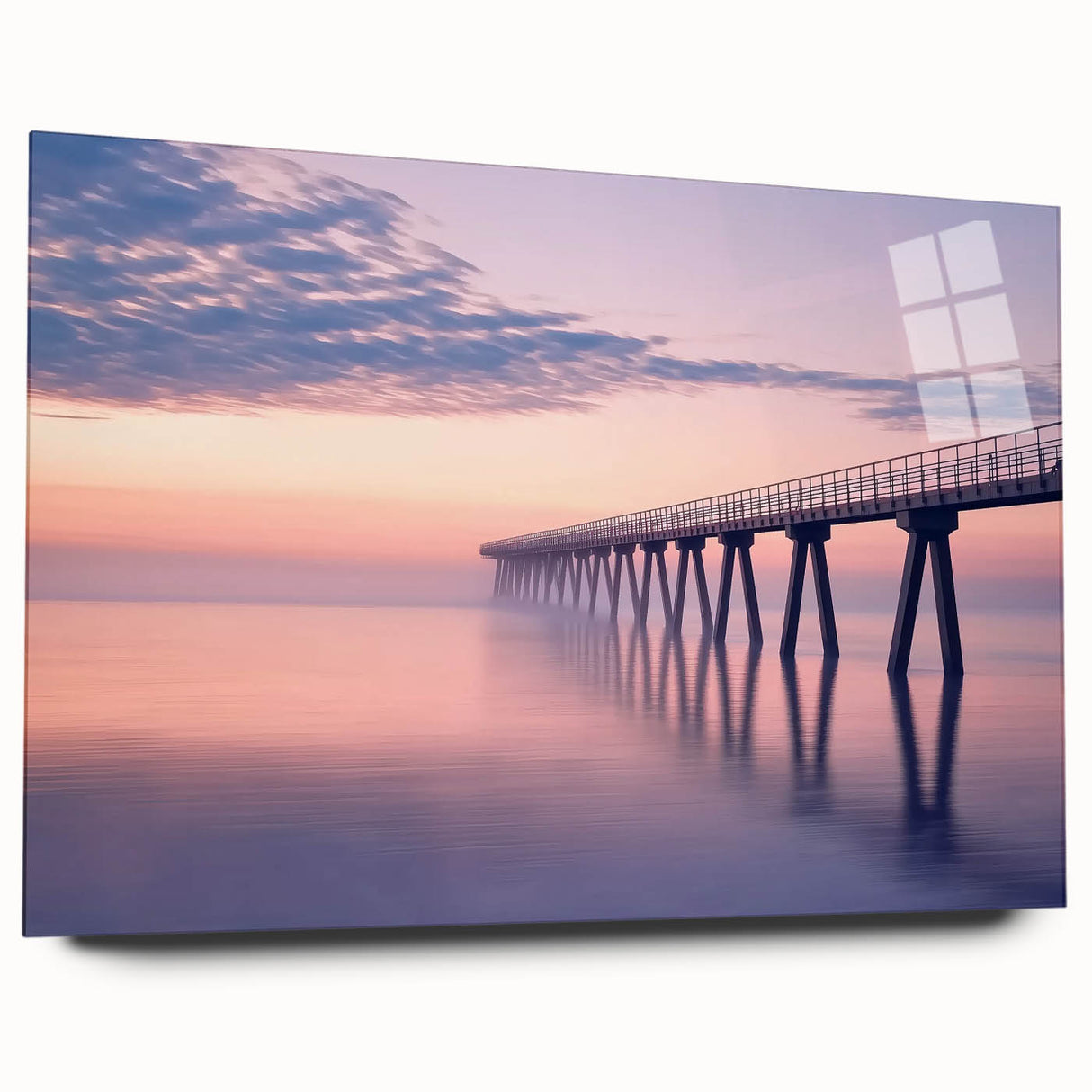 Acrylic glass landscape bridge model displayed from a side view, showcasing intricate design details and a sleek finish, ideal for home decor enthusiasts.